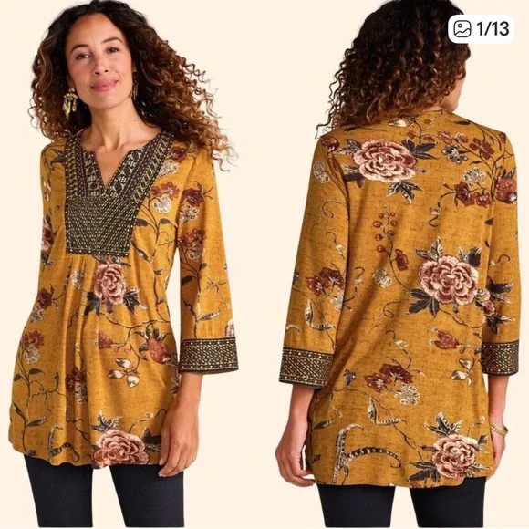 Sundance Mustard Floral Tunic - Etana - Picture 2 of 14